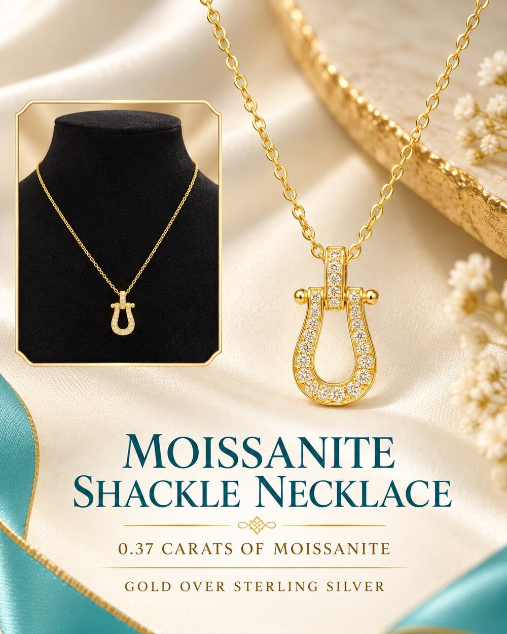 925 Sterling Silver*gold over*Moissanite Shackle Necklace